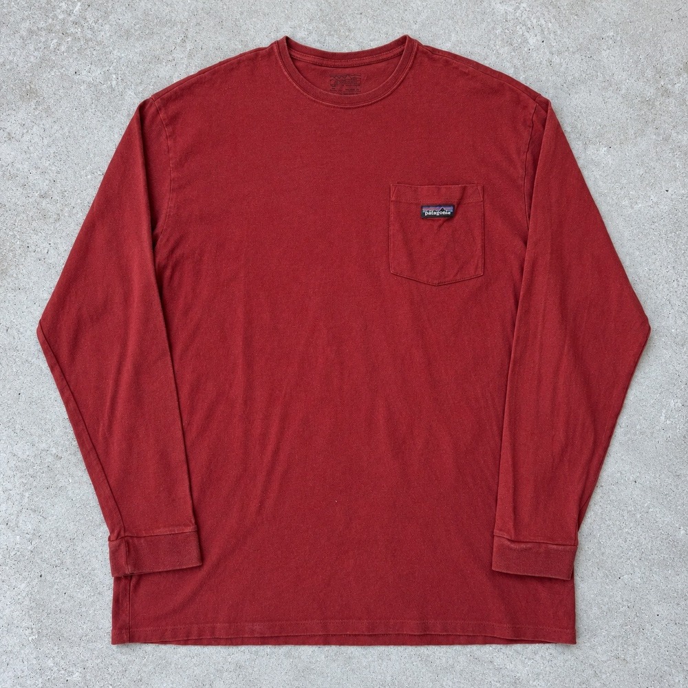 Patagonia Hemp Blend Long Sleeve Pocket T-Shirt Rust Red P-6 Logo Size L